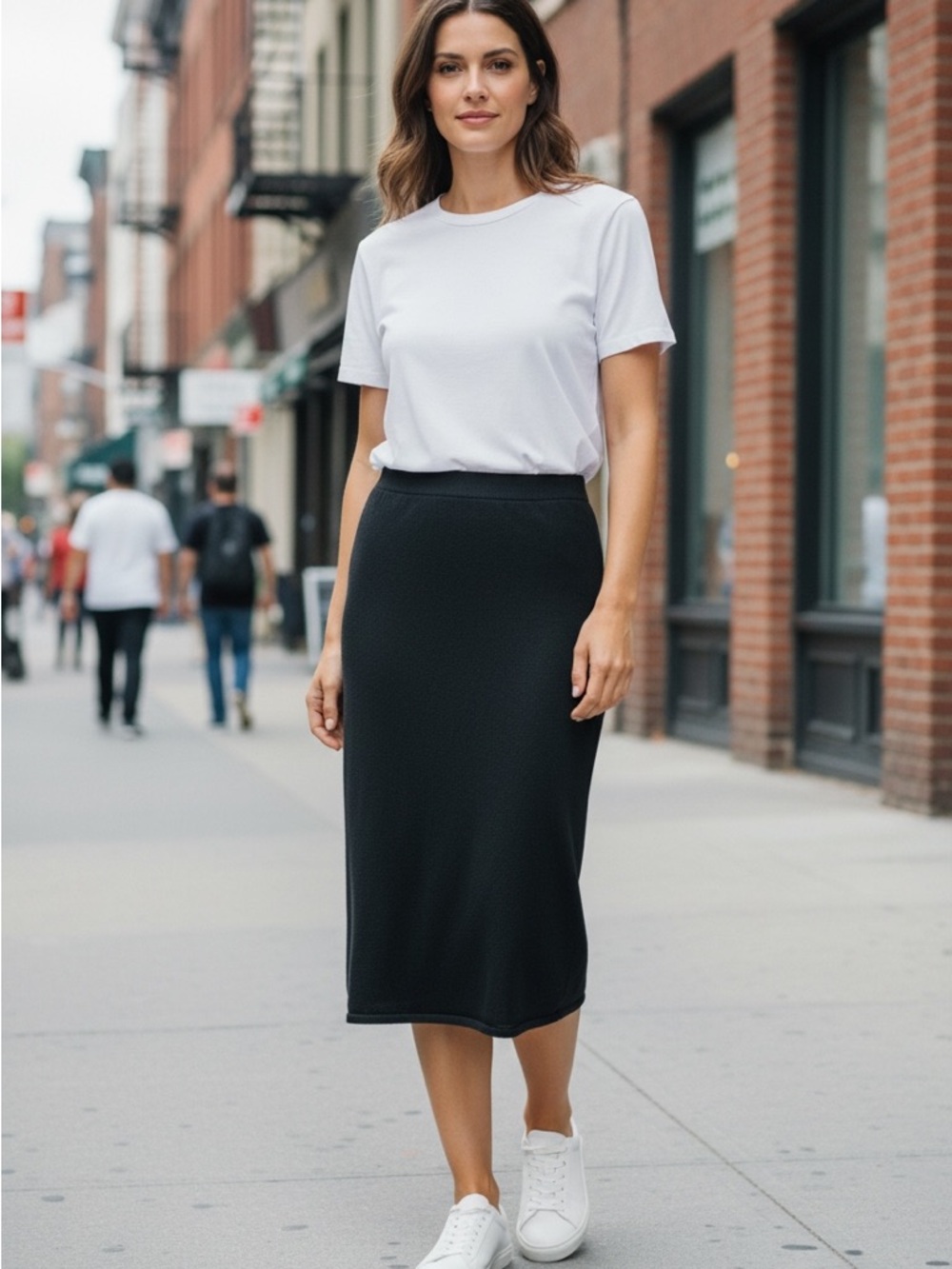 VINTAGE ST JOHN BASICS BLACK KNIT MIDI SKIRT W BACK SLIT WOMENS SIZE 8